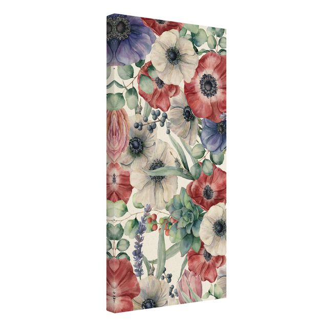 Quadro su tela naturale - Papaveri colorati in acquerello - Formato verticale 1:2