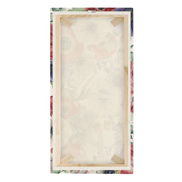 Quadro su tela naturale - Papaveri colorati in acquerello - Formato verticale 1:2