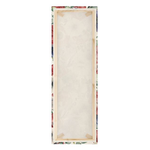 Quadro su tela naturale - Papaveri colorati in acquerello - Formato verticale 1:3
