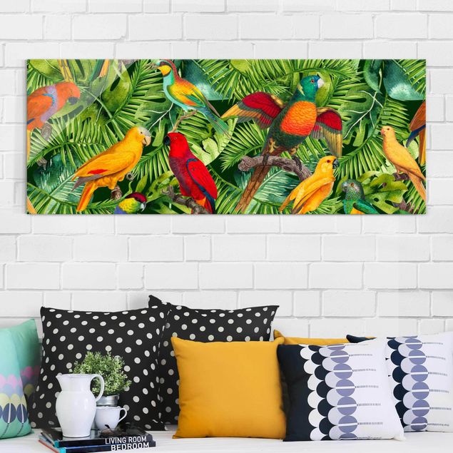 Quadri animali Collage colorato - Pappagalli nella giungla