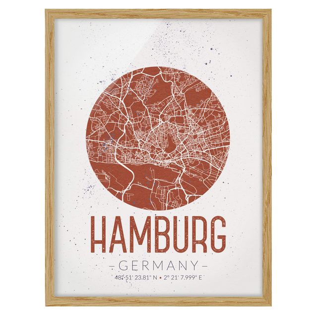 Poster con cornice - Hamburg City Map - Retro - Verticale 4:3
