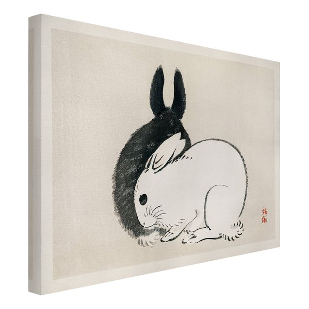 Quadro su tela animali Disegno vintage asiatico di due coniglietti