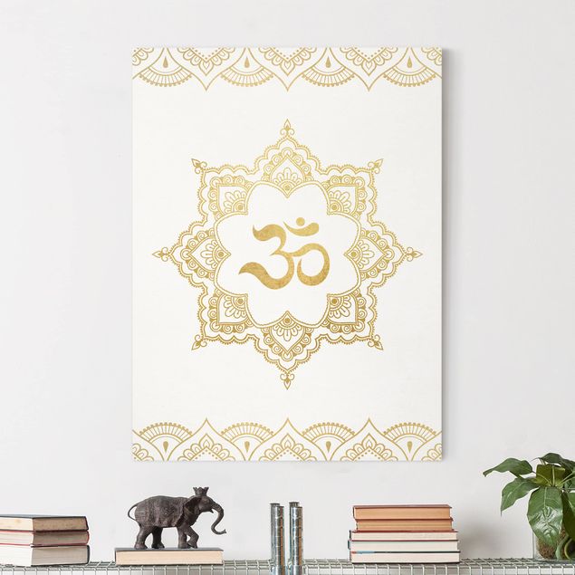 Quadri con disegni Mandala OM Illustrazione Ornamentale Oro Bianco