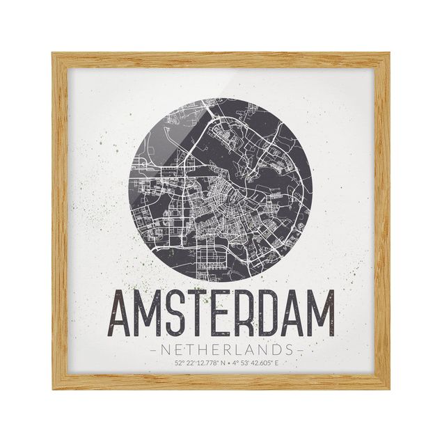 Poster con cornice - Mappa Amsterdam - Retro