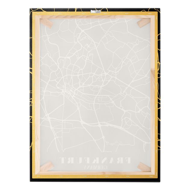 Quadro su tela oro - Pianta della città Francoforte - Classico nero