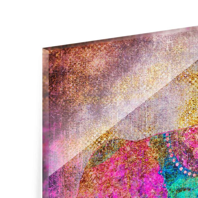 Quadro in vetro - Colorato collage - Elefante indiano - Quadrato 1:1