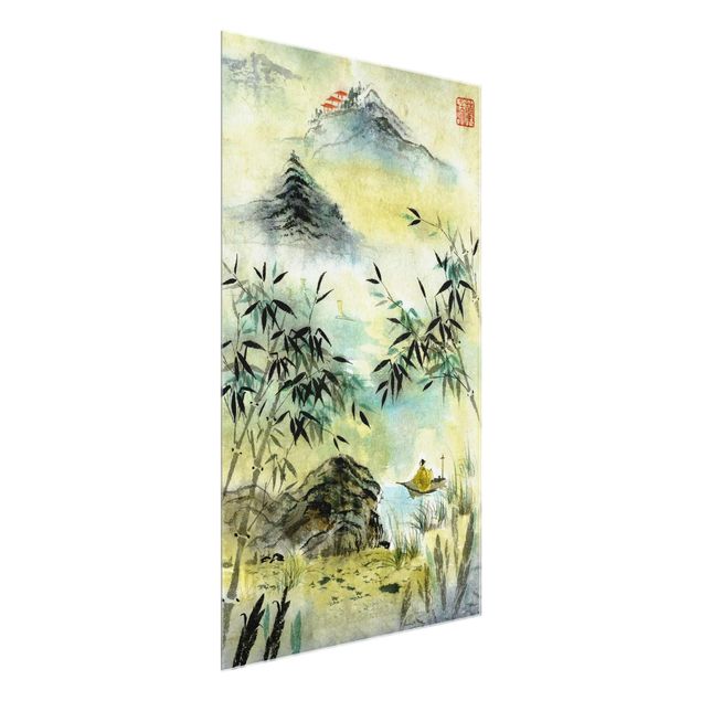 Quadro in vetro - Giapponese disegno ad acquerello Bamboo Forest - Verticale 3:2