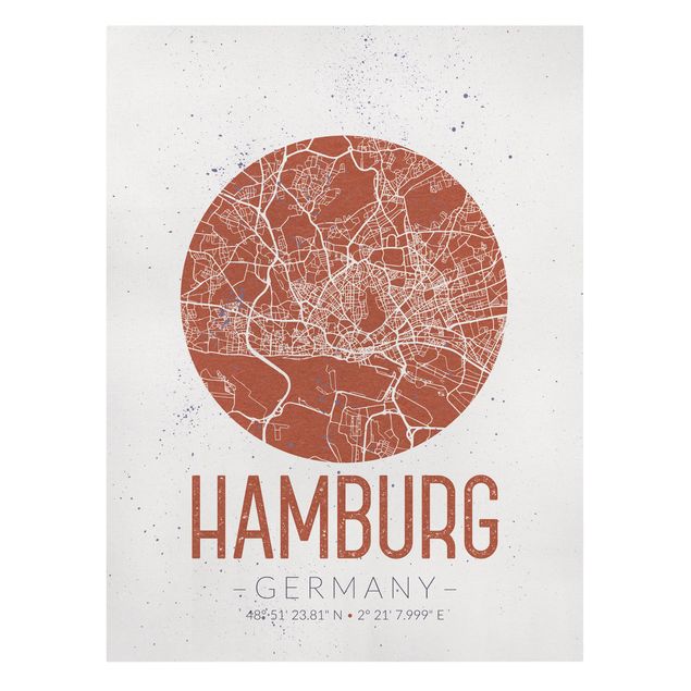 Quadri su tela Mappa di Amburgo - Retrò