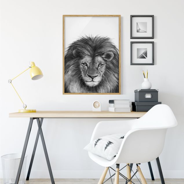 Poster con cornice - Illustrazione del leone Monochrome Pittura - Verticale 4:3