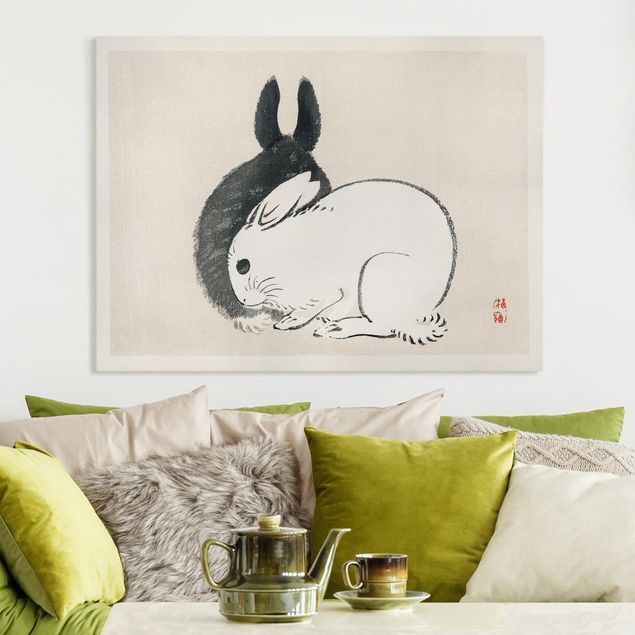 quadri con animali Disegno vintage asiatico di due coniglietti
