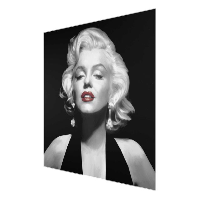 Quadro in vetro - Marilyn With Red Lips - Quadrato 1:1