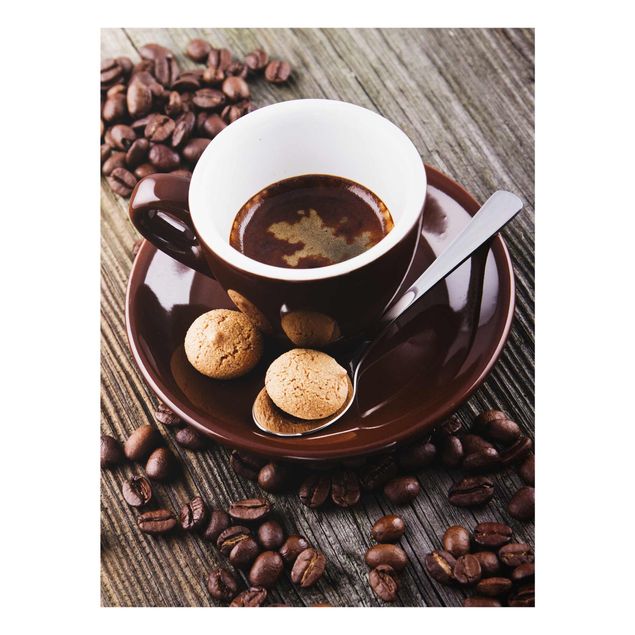 Quadro in vetro - Fagioli della tazza di caffè con il caffè - Verticale 4:3