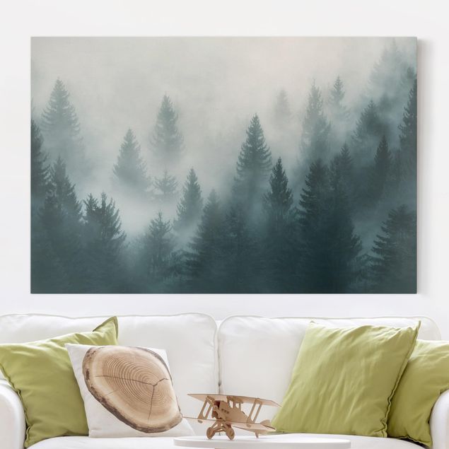 Quadri foresta Foresta di conifere nella nebbia