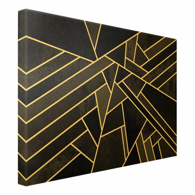Quadro su tela oro - Geometria dorata - Triangoli neri