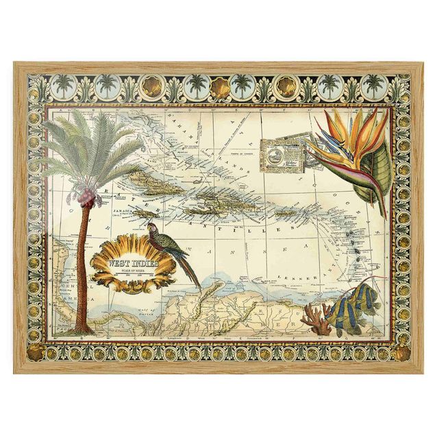 Poster con cornice - Vintage Tropical Mappa West India - Orizzontale 3:4