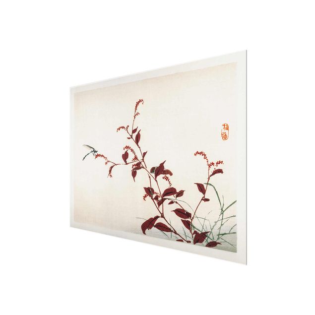 Quadro in vetro - Asian Vintage Disegno Red Branch con libellula - Orizzontale 3:4