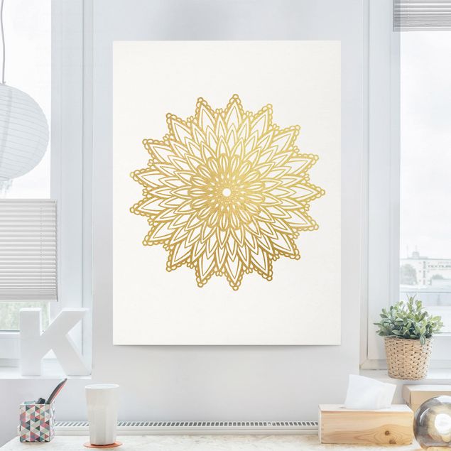 Quadri con disegni Mandala Sole Illustrazione Oro Bianco