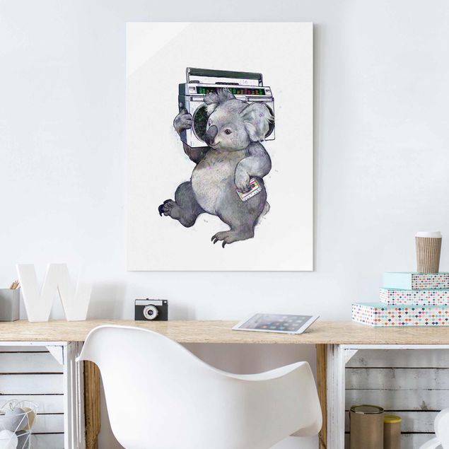Lavagna magnetica vetro Illustrazione - Koala con radio pittura