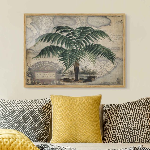 Poster con cornice - Vintage Collage - Palm e mappa del mondo - Orizzontale 3:4