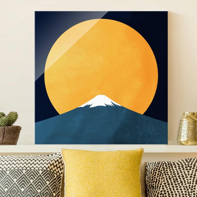 Lavagna magnetica in vetro Sole, luna e montagna