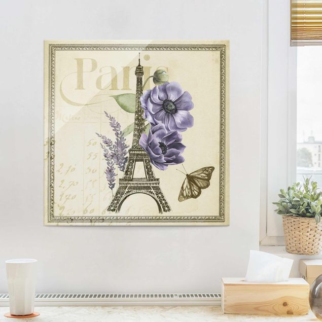 Quadro in vetro - Paris Collage Eiffel Tower - Quadrato 1:1