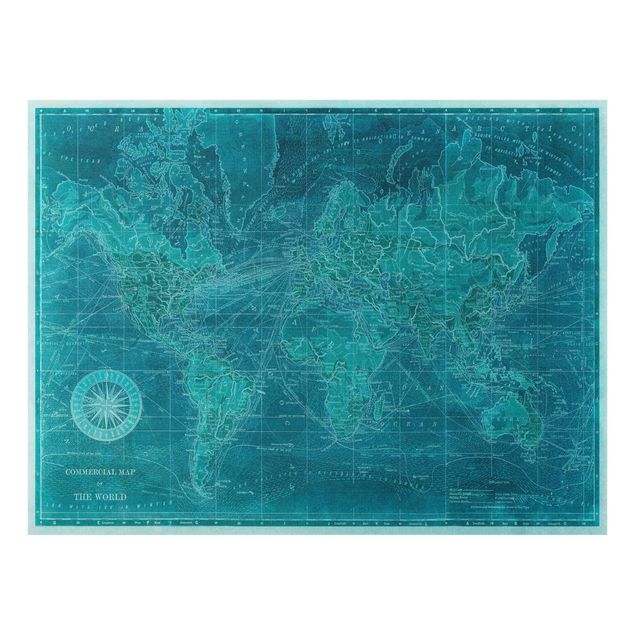 Quadro in vetro - Vintage Mappa del mondo Azure - Orizzontale 3:4