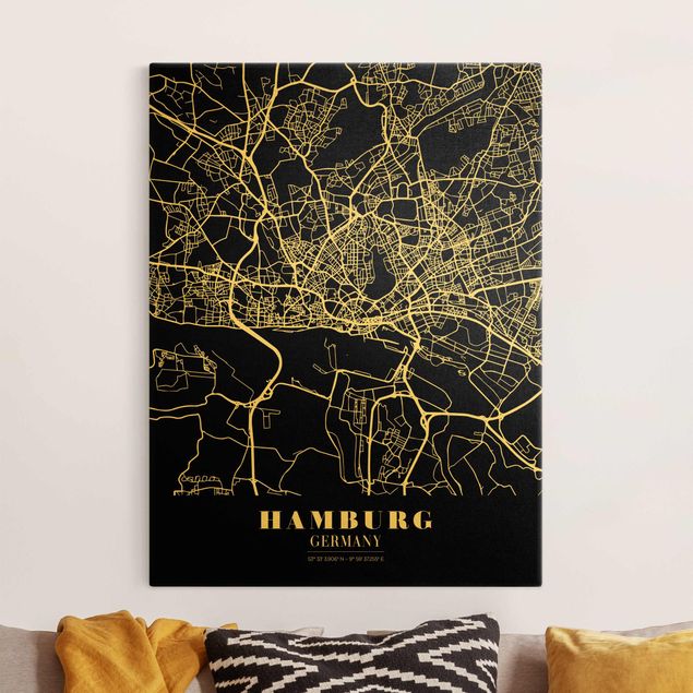 Quadri Amburgo Mappa di Amburgo - Nero classico