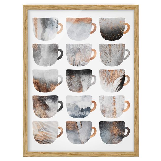 Poster con cornice - Grey tazze di caffè con oro - Verticale 4:3