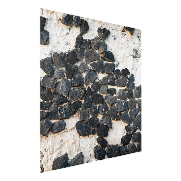 Quadro in vetro - Muro con pietre nere - Quadrato 1:1