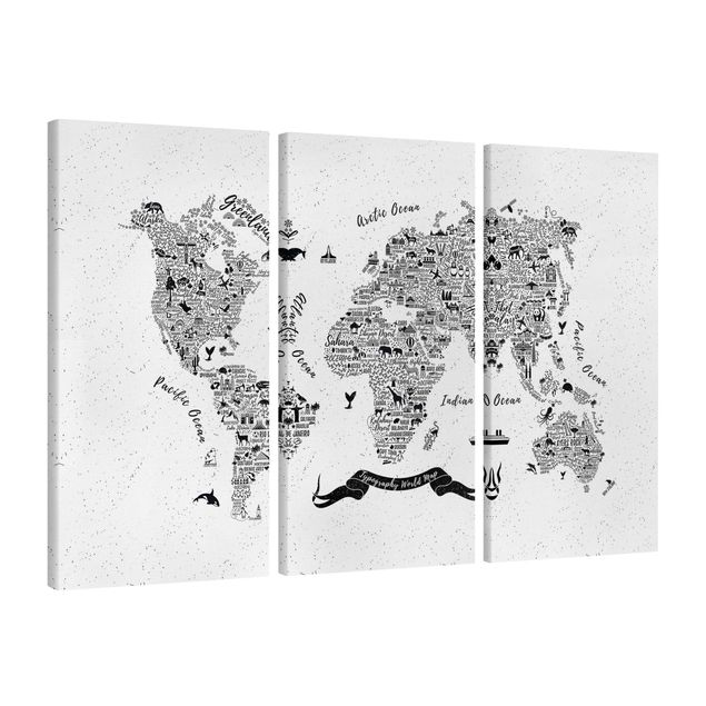 Scritte su tela Mappa del mondo - tipografica bianca