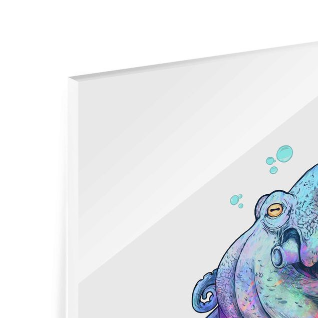 Quadro in vetro - Illustrazione Octopus Viola Turchese Pittura - Verticale 4:3