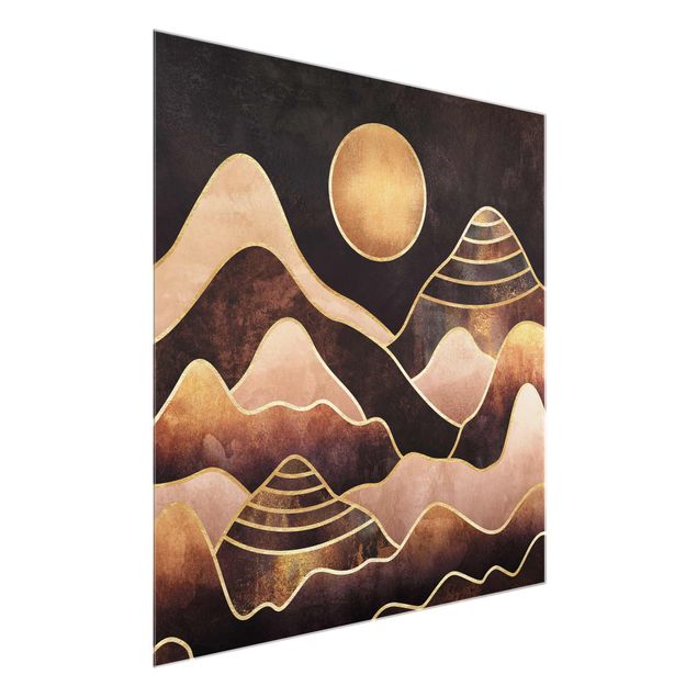 Lavagna magnetica vetro Sole d'oro Montagne astratte