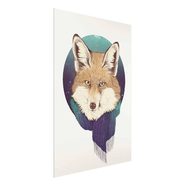 Quadro in vetro - Illustrazione Fox Luna Viola Turchese - Verticale 4:3