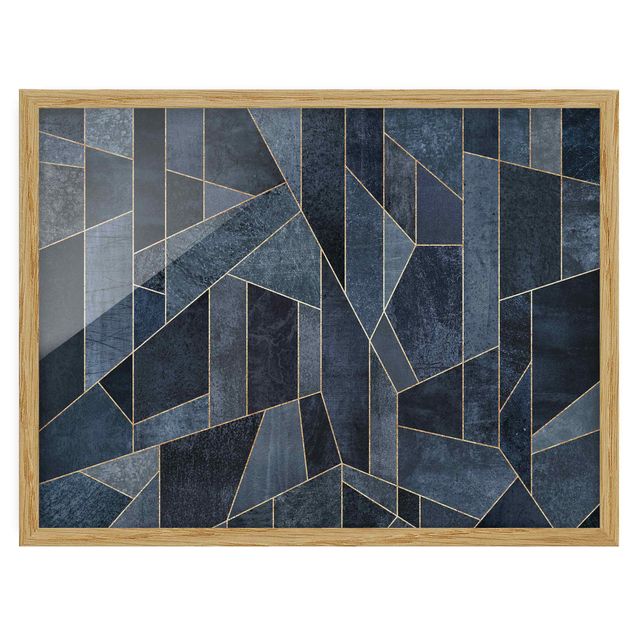 Poster con cornice - Blu Geometria Acquerello - Orizzontale 3:4