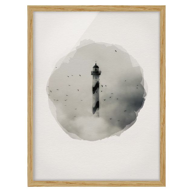 Poster con cornice - Acquerelli - faro nella nebbia
