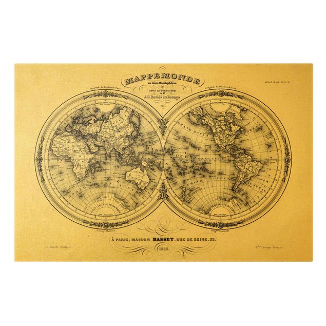 Stampa su tela - French map of the hemispheres of 1848 - Orizzontale 3:2