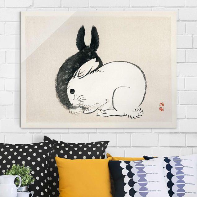 Quadri animali Disegno vintage asiatico di due coniglietti