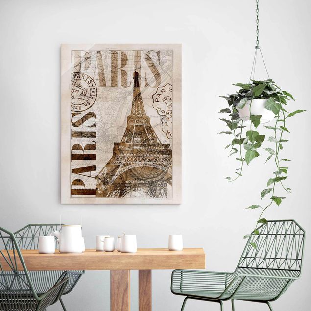 Quadro in vetro - Shabby Chic Collage - Parigi - Verticale 4:3