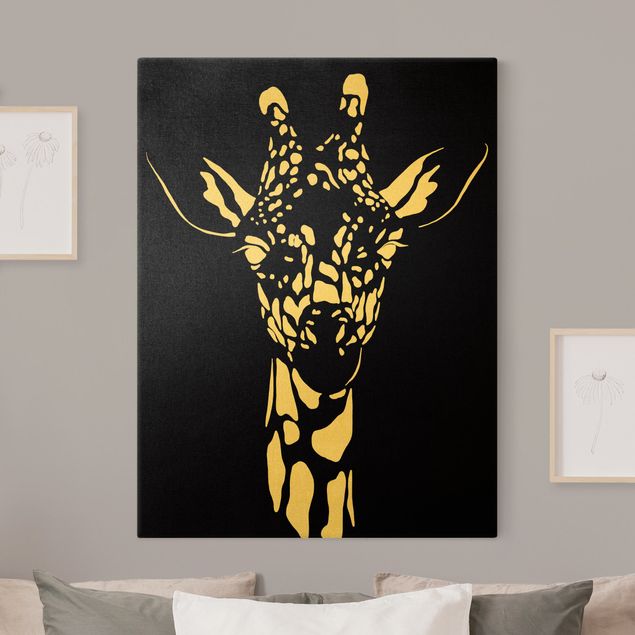 Quadro su tela animali Animali del Safari - Ritratto di giraffa nero