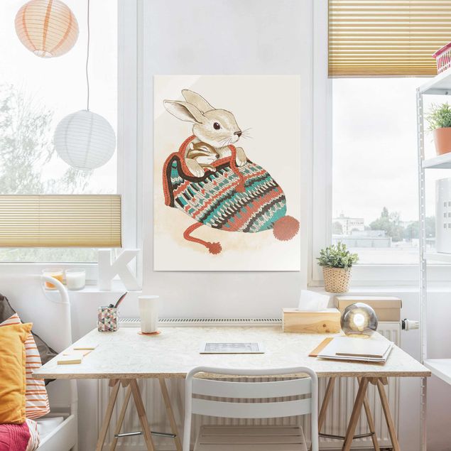 Lavagna magnetica vetro Illustrazione - Coniglio Santander coccolone con cappello