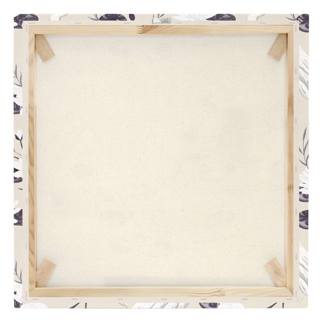 Quadro su tela naturale - Cineseria airone bianco tra ninfee - Quadrato 1:1