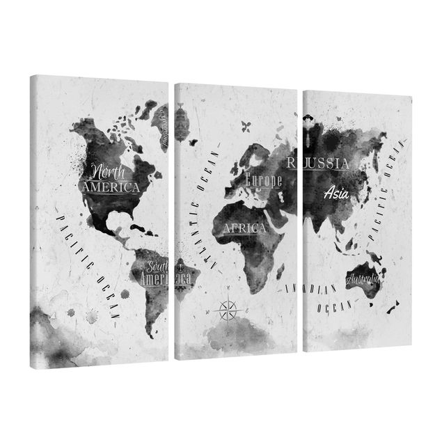 Stampe su tela Mappa del mondo Acquerello Nero