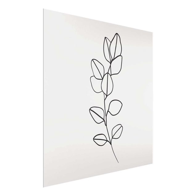 Quadro in vetro - Line Art filiale fogli Bianco e nero - Quadrato 1:1