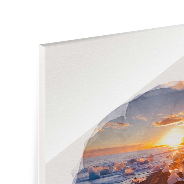 Quadro in vetro - Acquerelli - pezzi di ghiaccio sulla spiaggia Islanda - Verticale 4:3