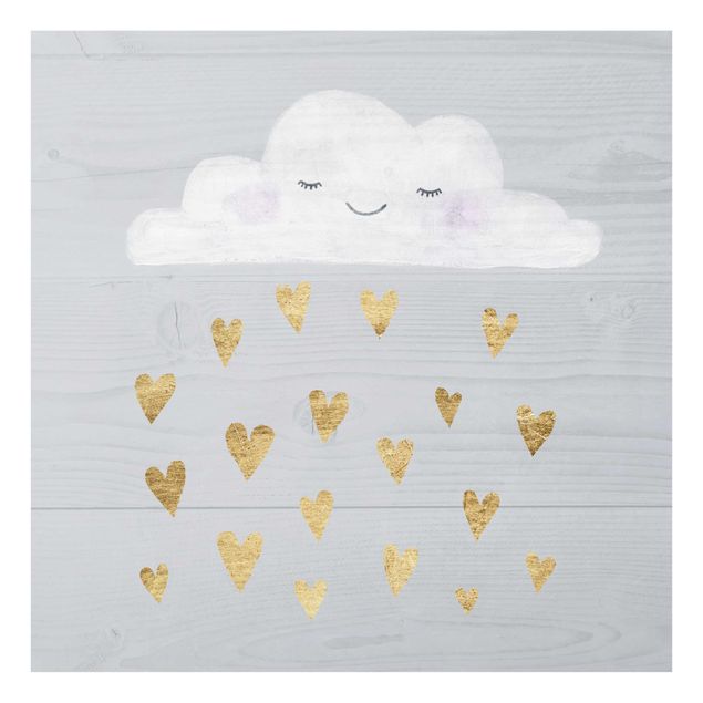 Quadro in vetro - Cloud With Golden Hearts - Quadrato 1:1
