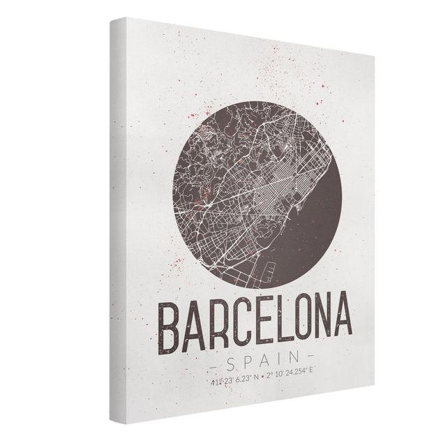Quadri moderni per soggiorno Mappa della città di Barcellona - Retrò