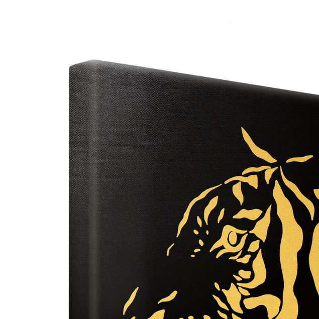 Quadro su tela oro - Animali del safari - Ritratto di tigre nero