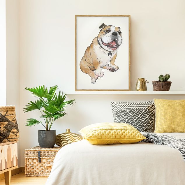 Poster con cornice - Illustrazione Cane Bulldog Pittura - Verticale 4:3