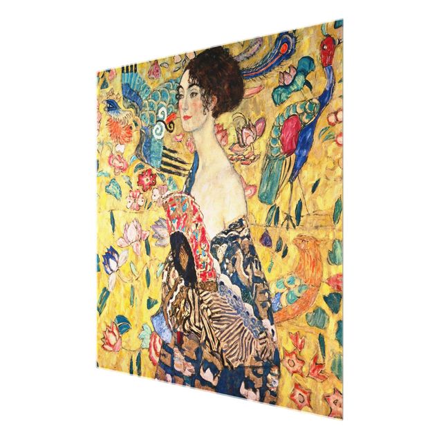 Quadro in vetro - Gustav Klimt - Donna con ventaglio - Quadrato 1:1