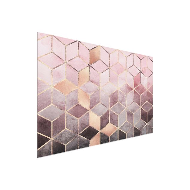 Lavagna magnetica vetro Geometria dorata rosa-grigio